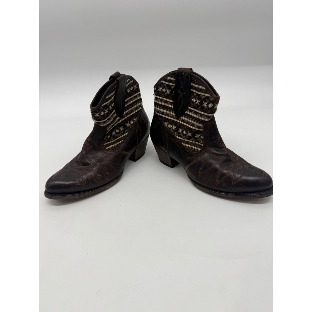 Ariat Women Meadow Aztec Brown Leather Woven Fabric Ankle Boots ATS Western 9 B